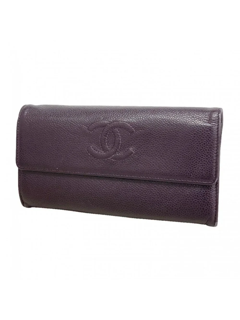Chanel Wallet Caviar Leather Purple Silver